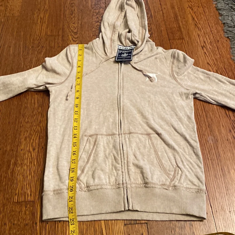 Vintage Victoria’s Secret PINK Small Tan Graphic Detail Full ZIP Thin Hoodie_7